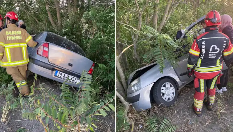 Balıkesir'de Otomobil Kaza Yaptı: Şarampole Yuvarlanan Araçta İki Yaralı